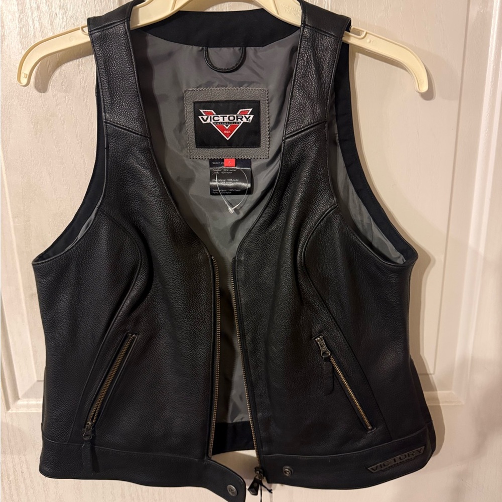 Victory Black Leather Vest for Women